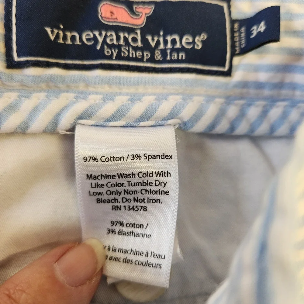 Vineyard Vines Mens Blue White Striped Seersucker Shorts 34 - Picture 8 of 8